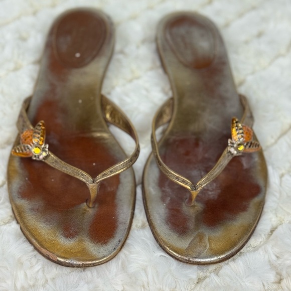 Gucci Gold and Brown Sandals with Metallic Straps - Picture 5 of 11